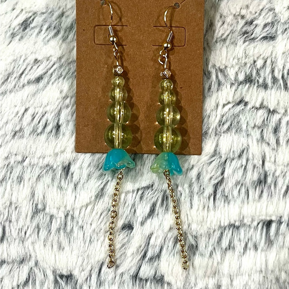 Elegant Gold Chain and Blue Beaded Earrings